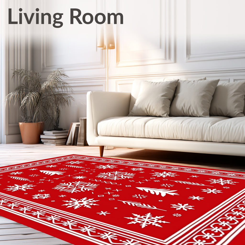 Red Winter Snowflake Tree Medallion Rug