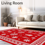Red Winter Snowflake Tree Medallion Rug
