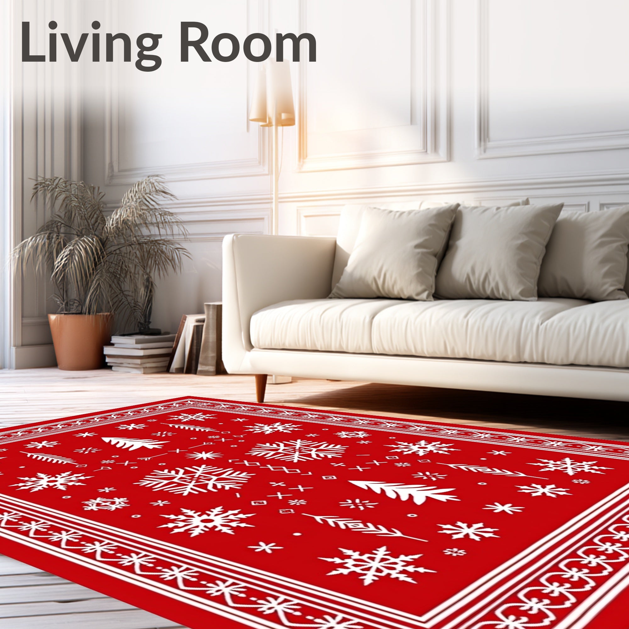 Red Winter Snowflake Tree Medallion Rug