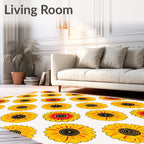 Bright Yellow Red Floral Pattern Rug
