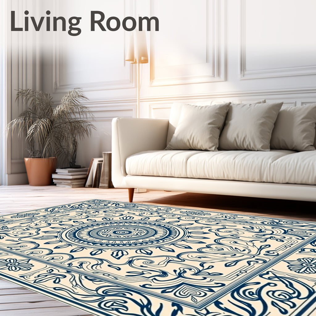 Classic Indigo Floral Medallion Design Rug
