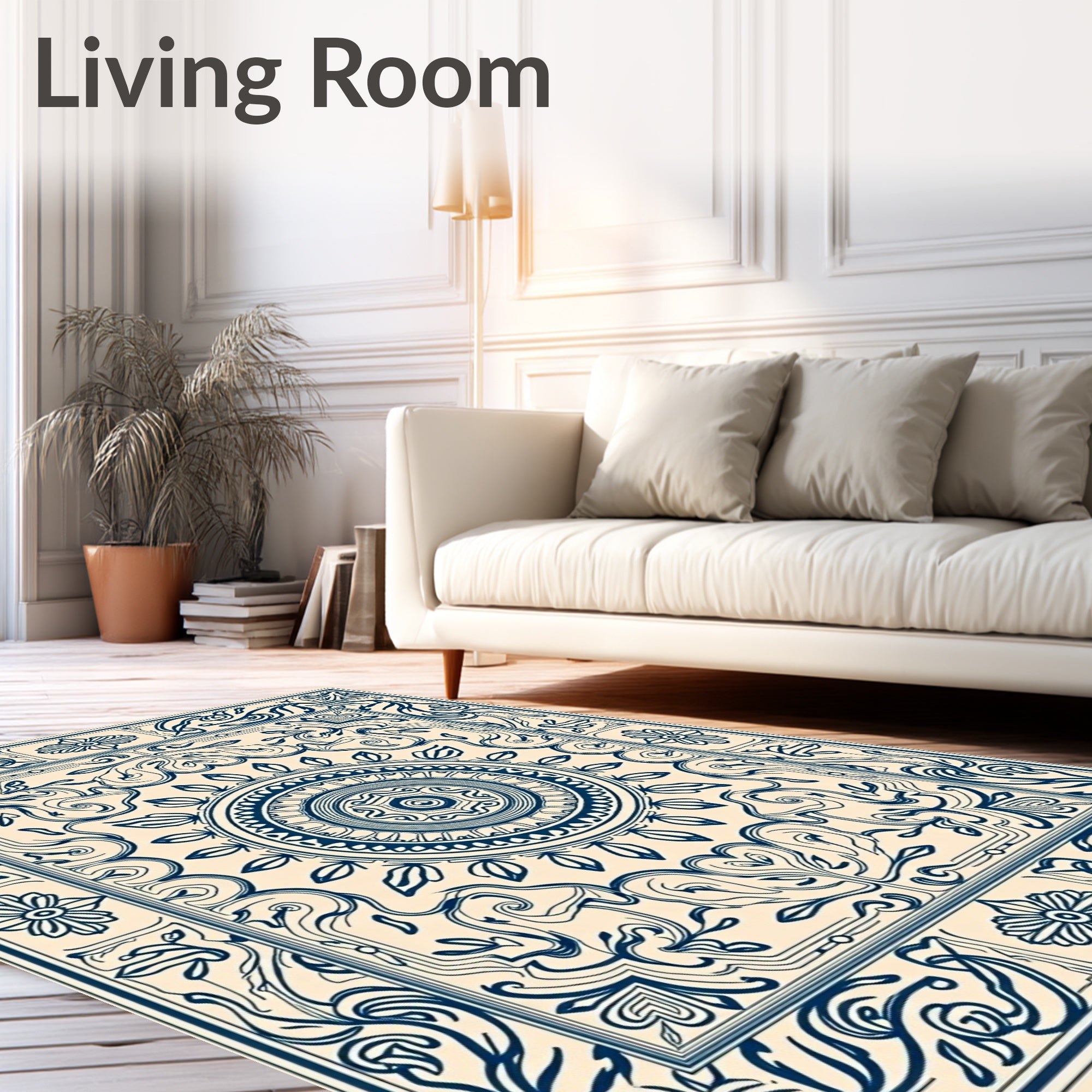 Classic Indigo Floral Medallion Design Rug
