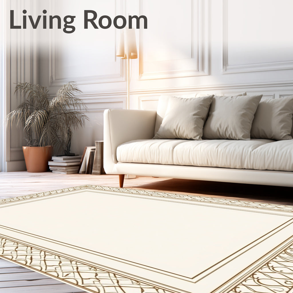 Intricate Gold Swirl Border Design Rug
