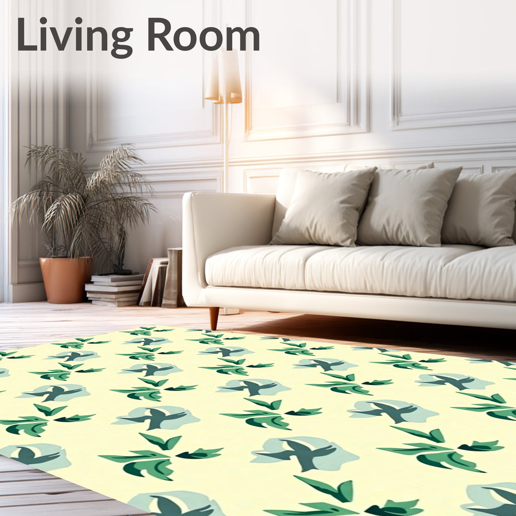 Light Yellow Bird and Leaf Pattern Rug