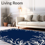 Deep Blue White Floral Border Rug