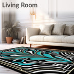 Art Deco Floral Teal Design Rug