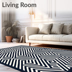 Sharp Black White Geometric Maze Design Rug