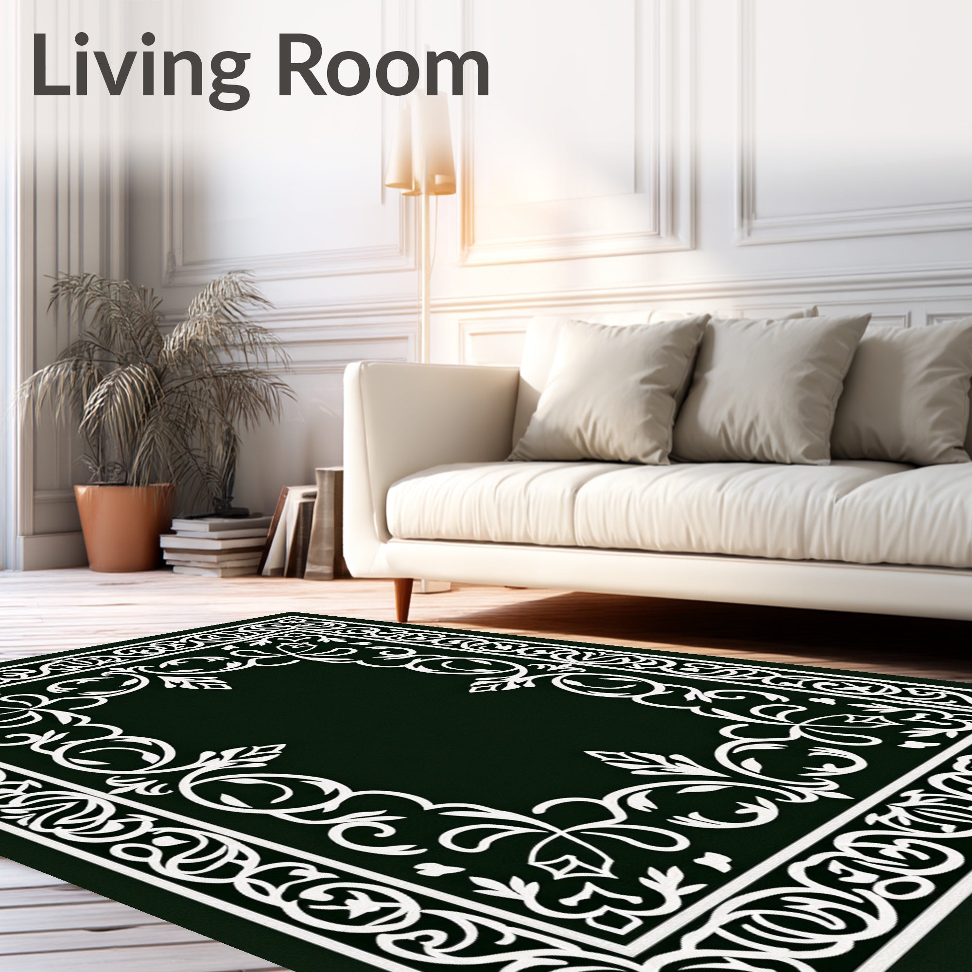 Intricate Scrollwork Floral Border Design Rug