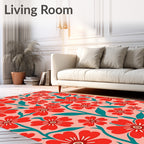Red Floral Pattern with Teal Accents Rug