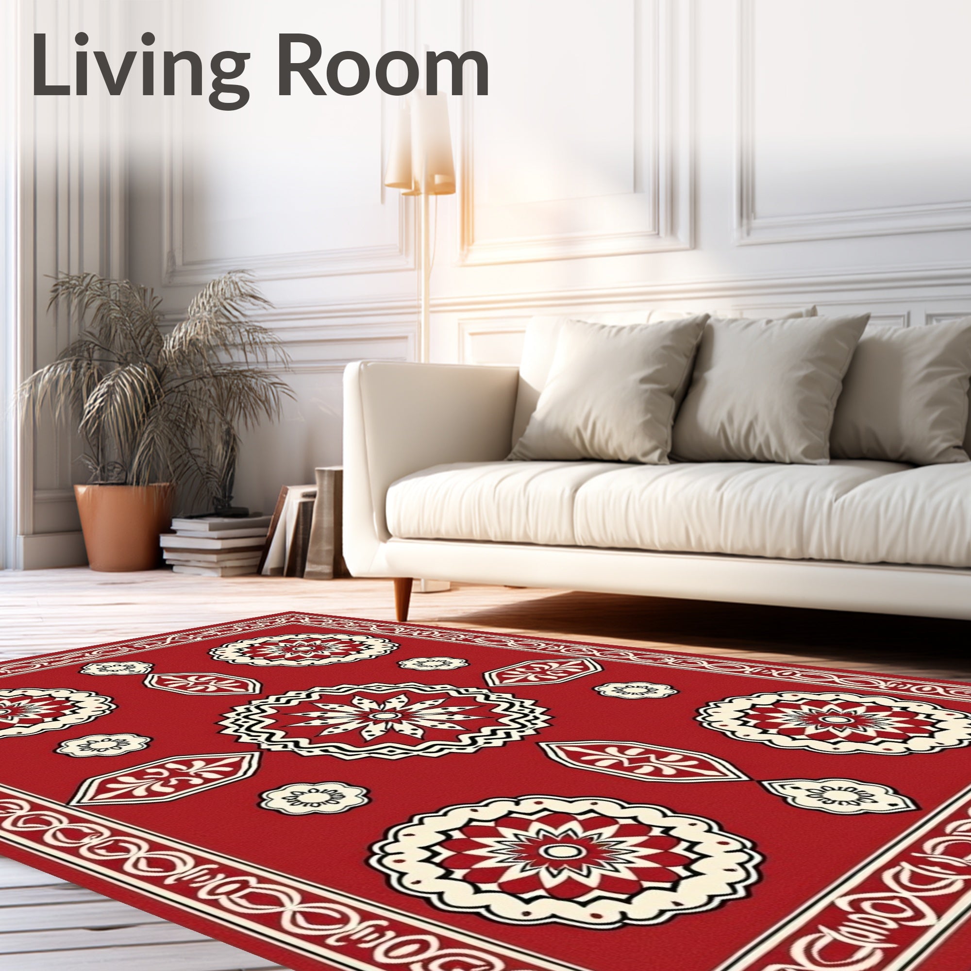 Bright Red Floral Medallion Pattern Rug