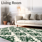 Deep Green Damask Pattern Design Rug