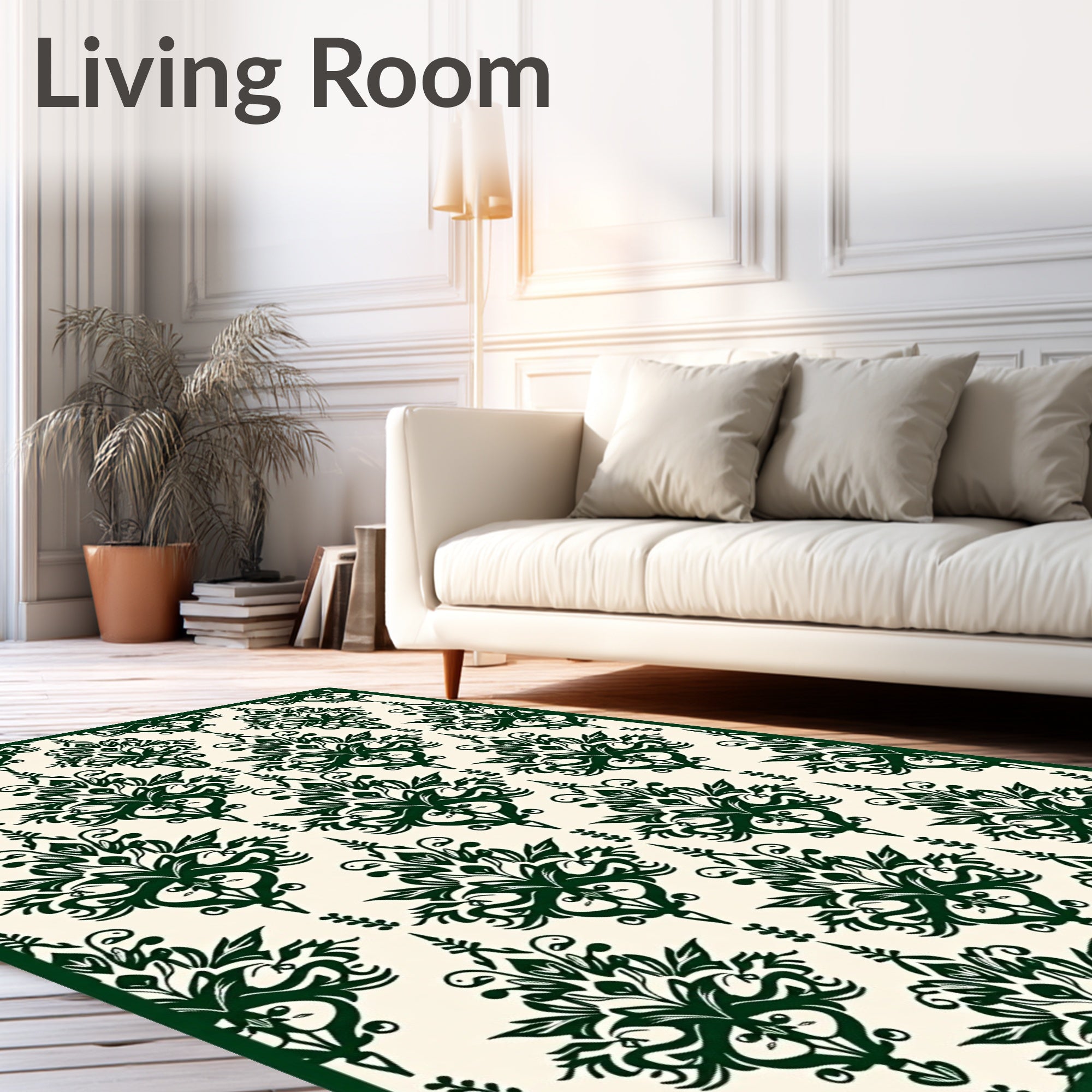 Deep Green Damask Pattern Design Rug