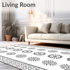 Black White Floral Sunburst Border Rug