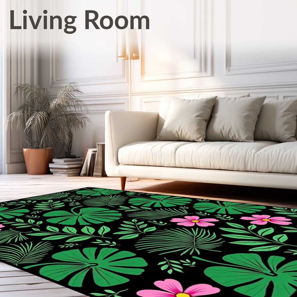 Vibrant Tropical Leaves and Flowers Rug