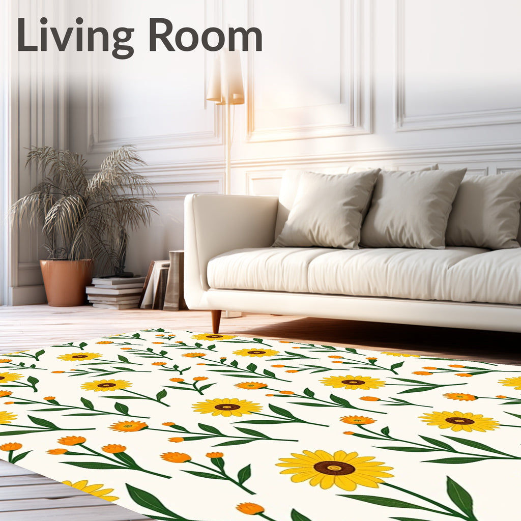 Golden Daisy Floral Pattern Rug