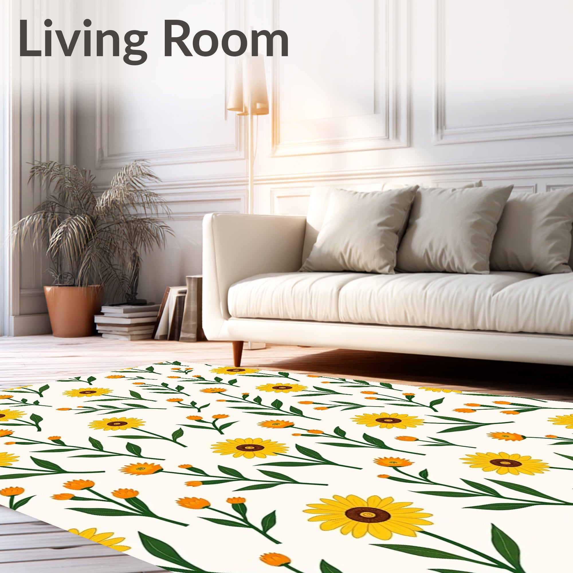 Golden Daisy Floral Pattern Rug