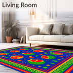 Bright Blue Festive Ornament Swirl Rug
