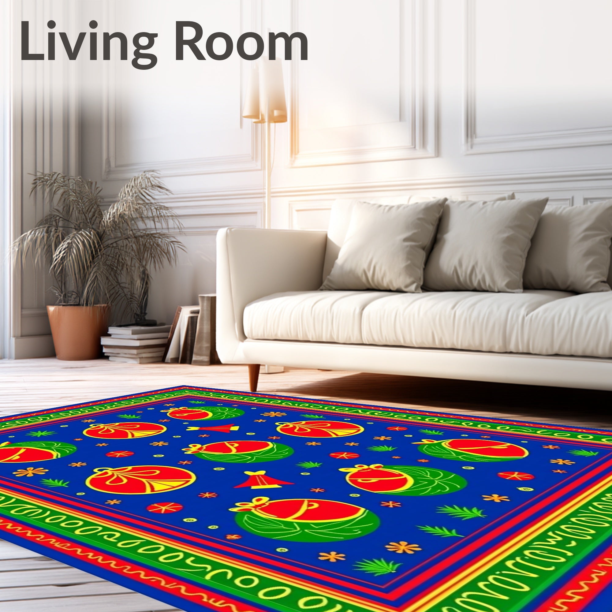 Bright Blue Festive Ornament Swirl Rug