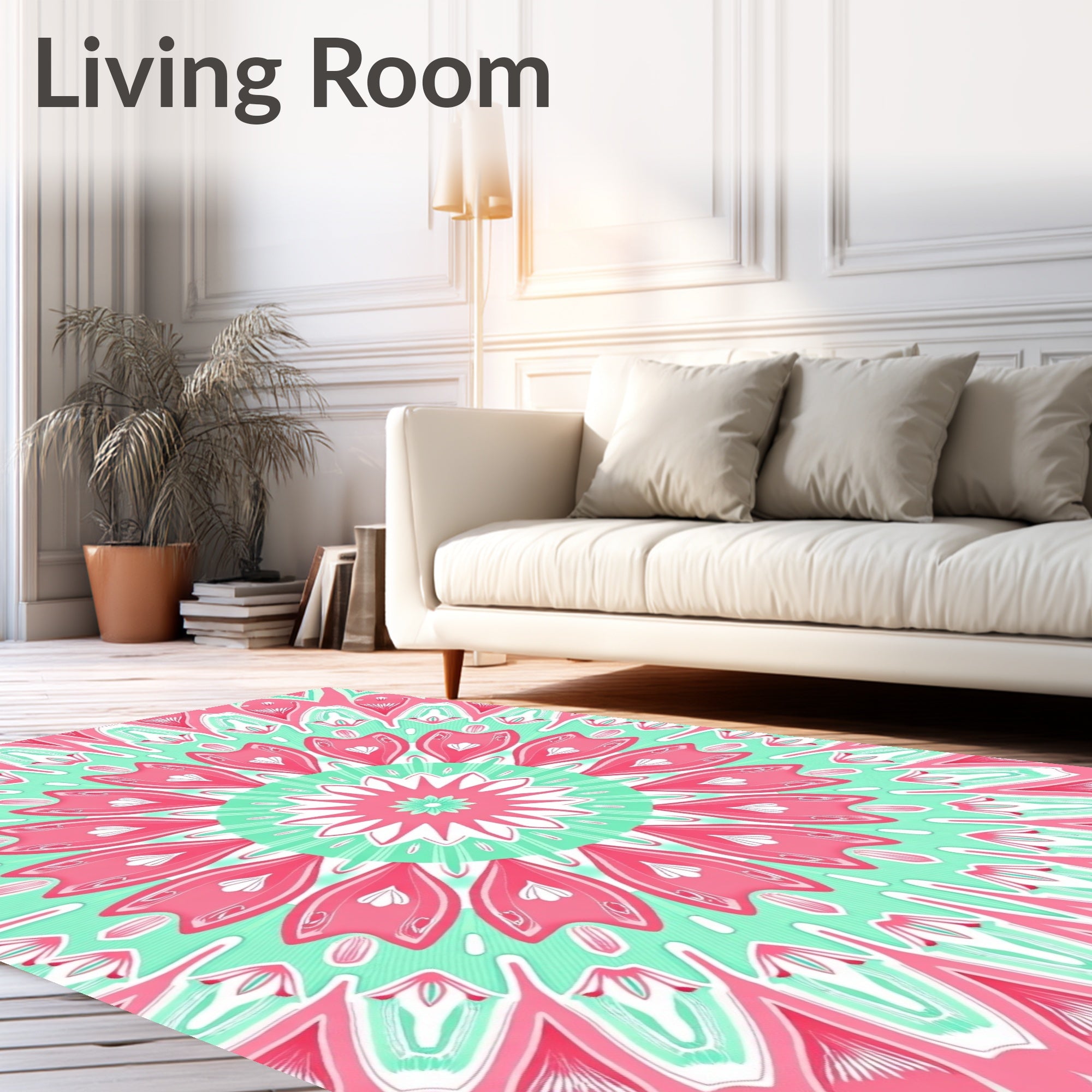 Vibrant Pink Teal Radial Floral Pattern Rug