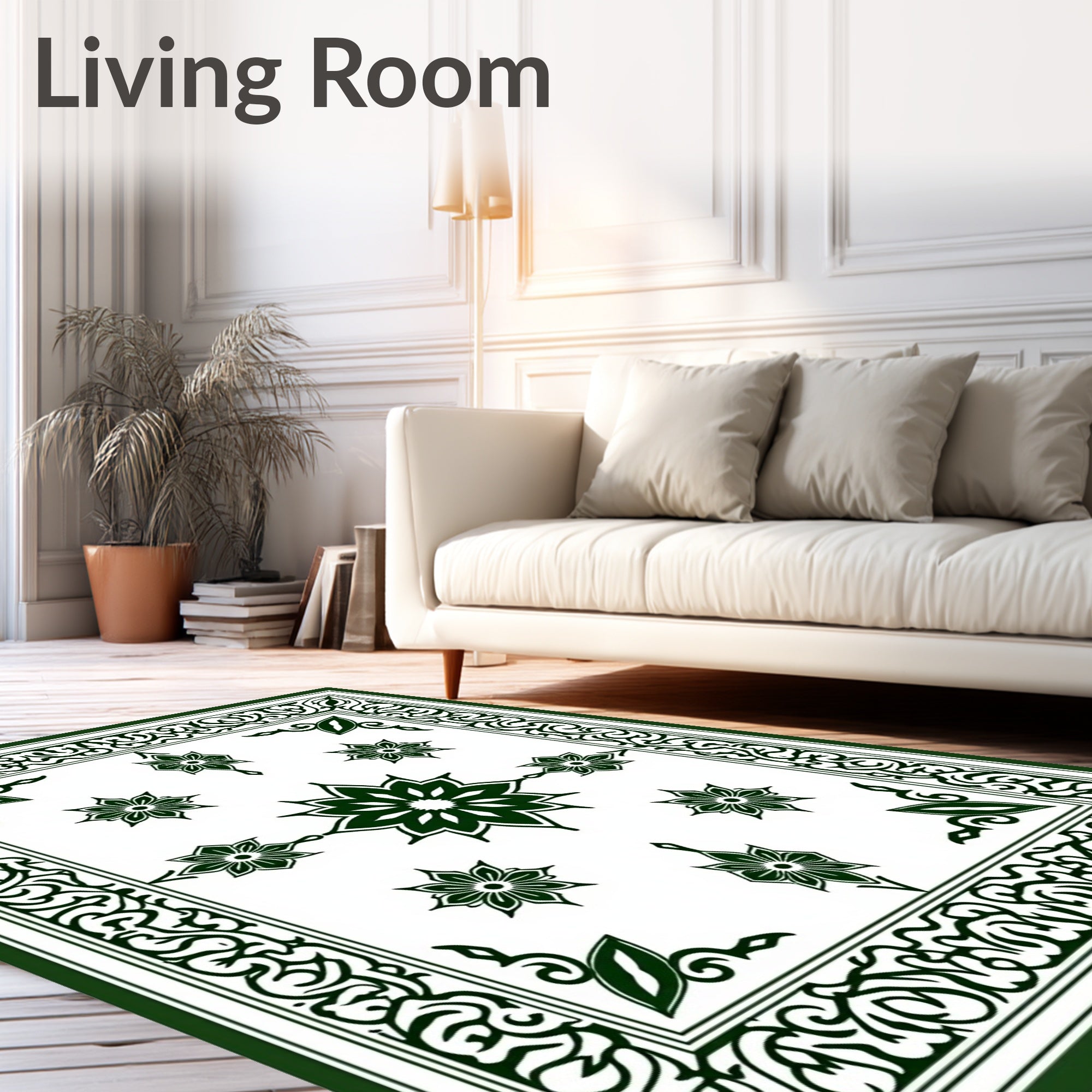 Dark Green Floral Medallion Pattern Rug