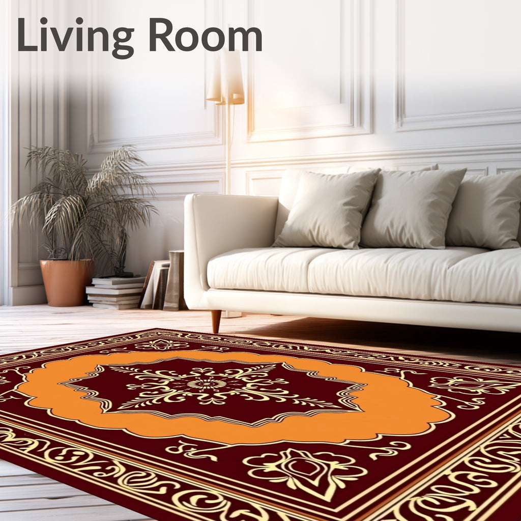Rich Red Orange Floral Mandala Design Rug