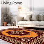 Rich Red Orange Floral Mandala Design Rug