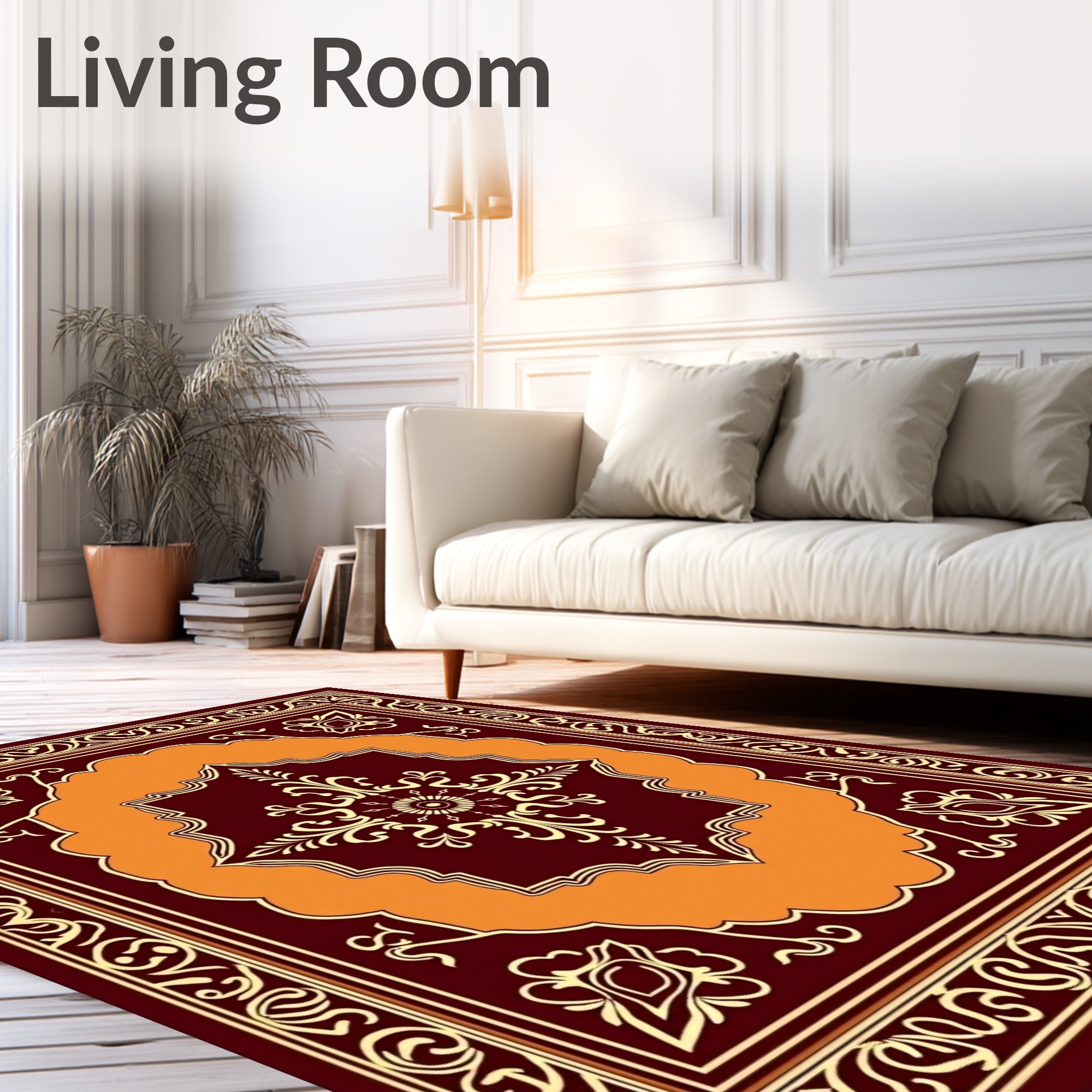 Rich Red Orange Floral Mandala Design Rug