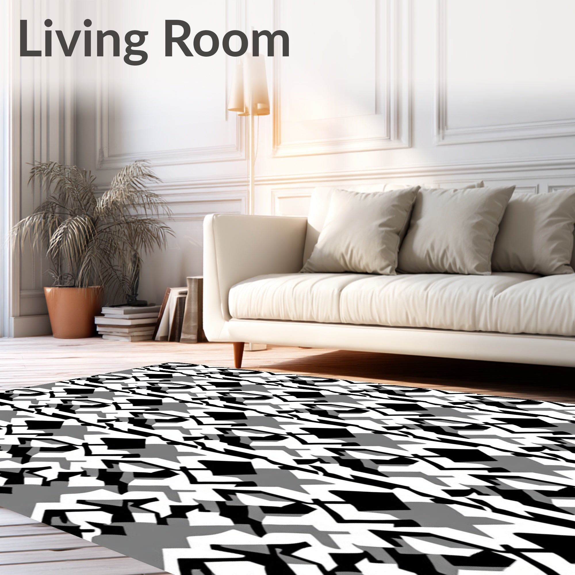 Monochrome Abstract Geometric Pattern Rug