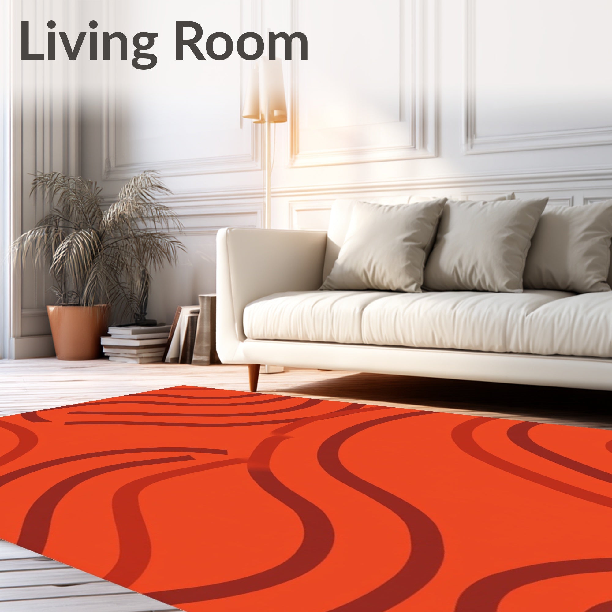 Abstract Orange Wavy Swirl Pattern Rug