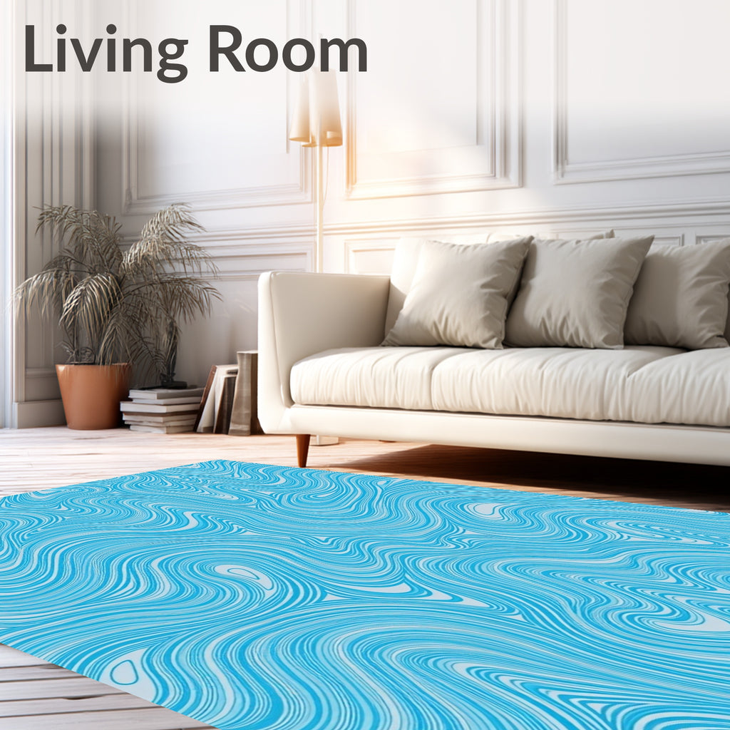 Abstract Blue Swirl Pattern Rug
