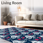 Dark Blue And Coral Floral Medallion Rug
