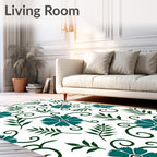 Teal Floral Vine Swirl Pattern Rug
