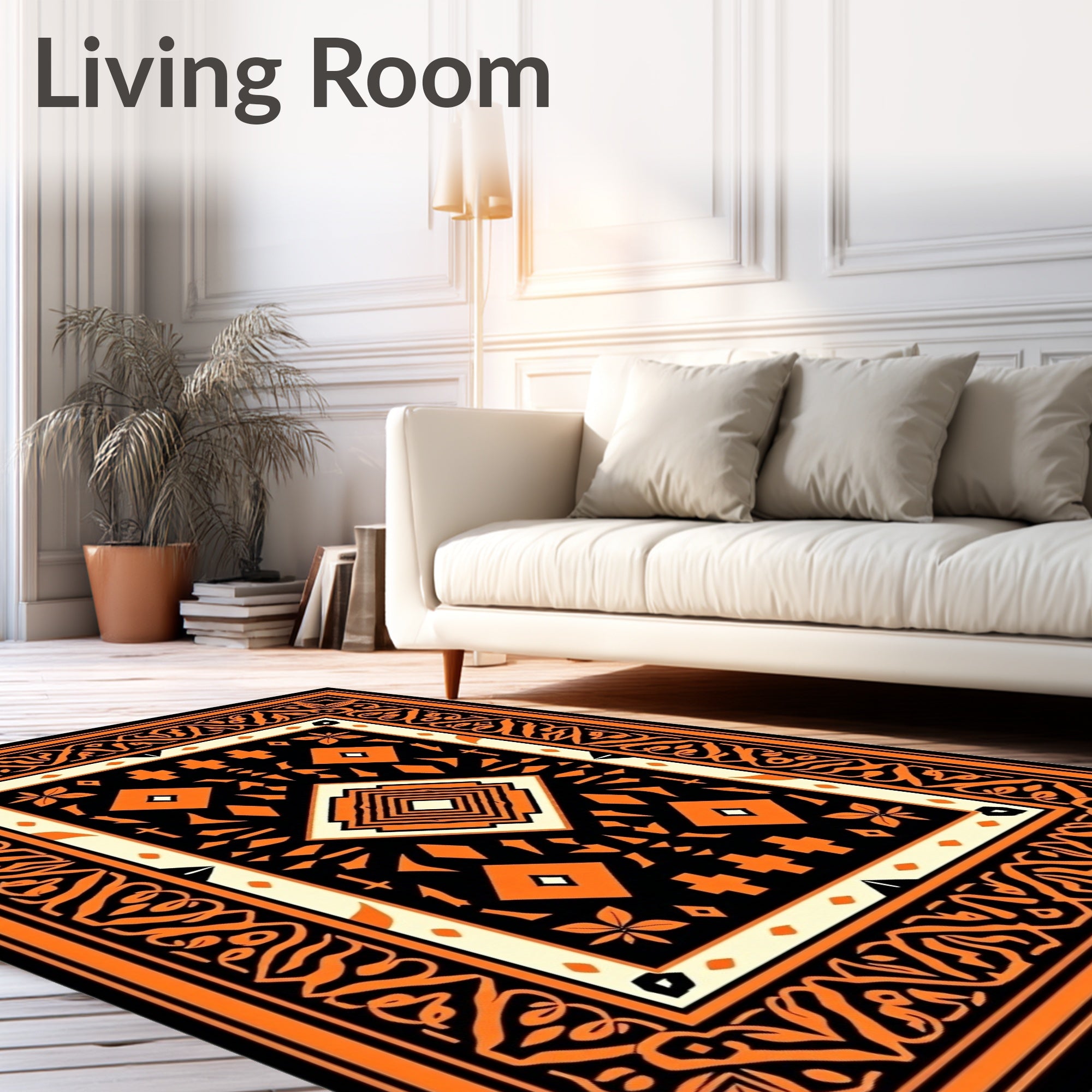 Bold Orange Geometric Tribal Pattern Rug