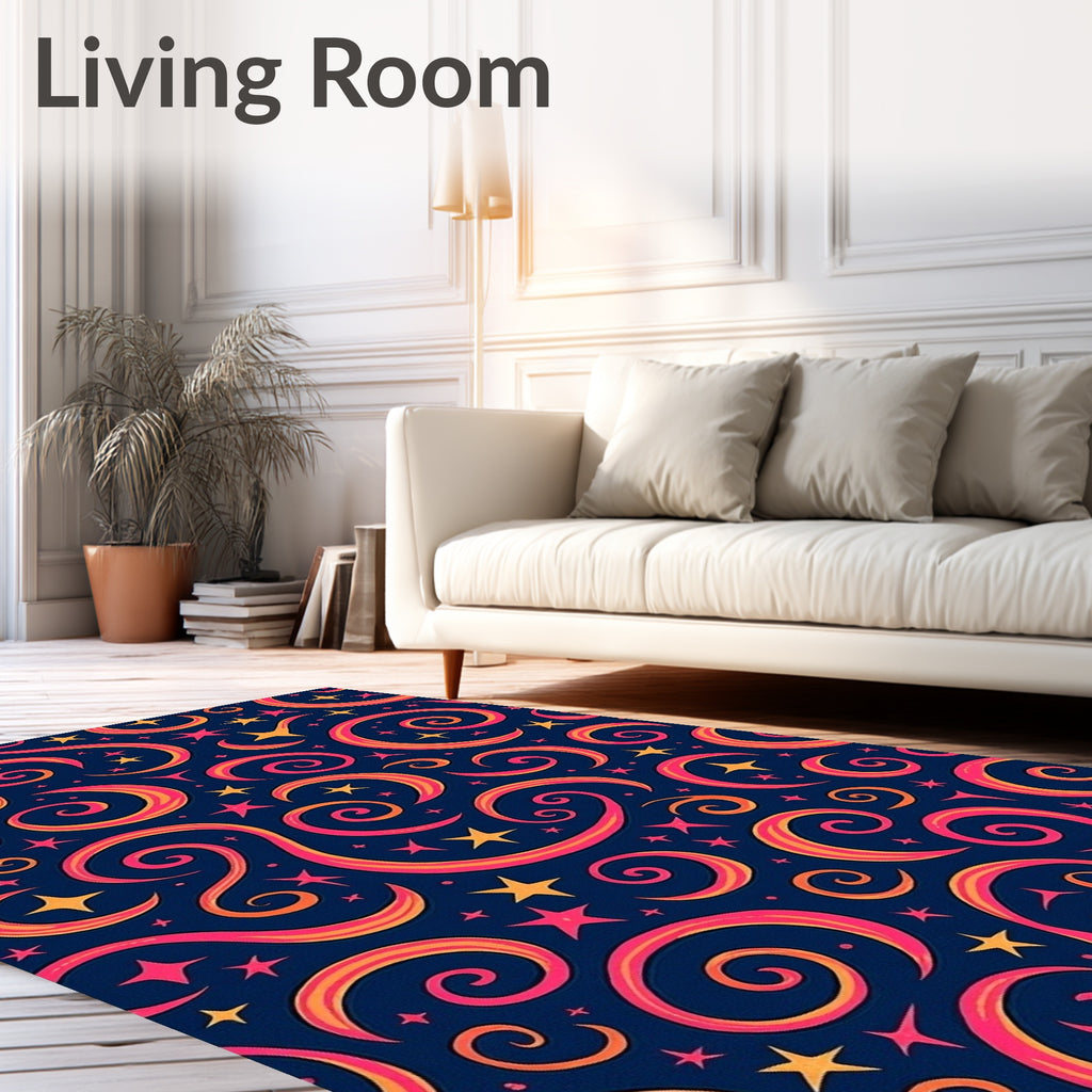 Whimsical Swirls Stars Pattern Rug