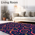 Whimsical Swirls Stars Pattern Rug