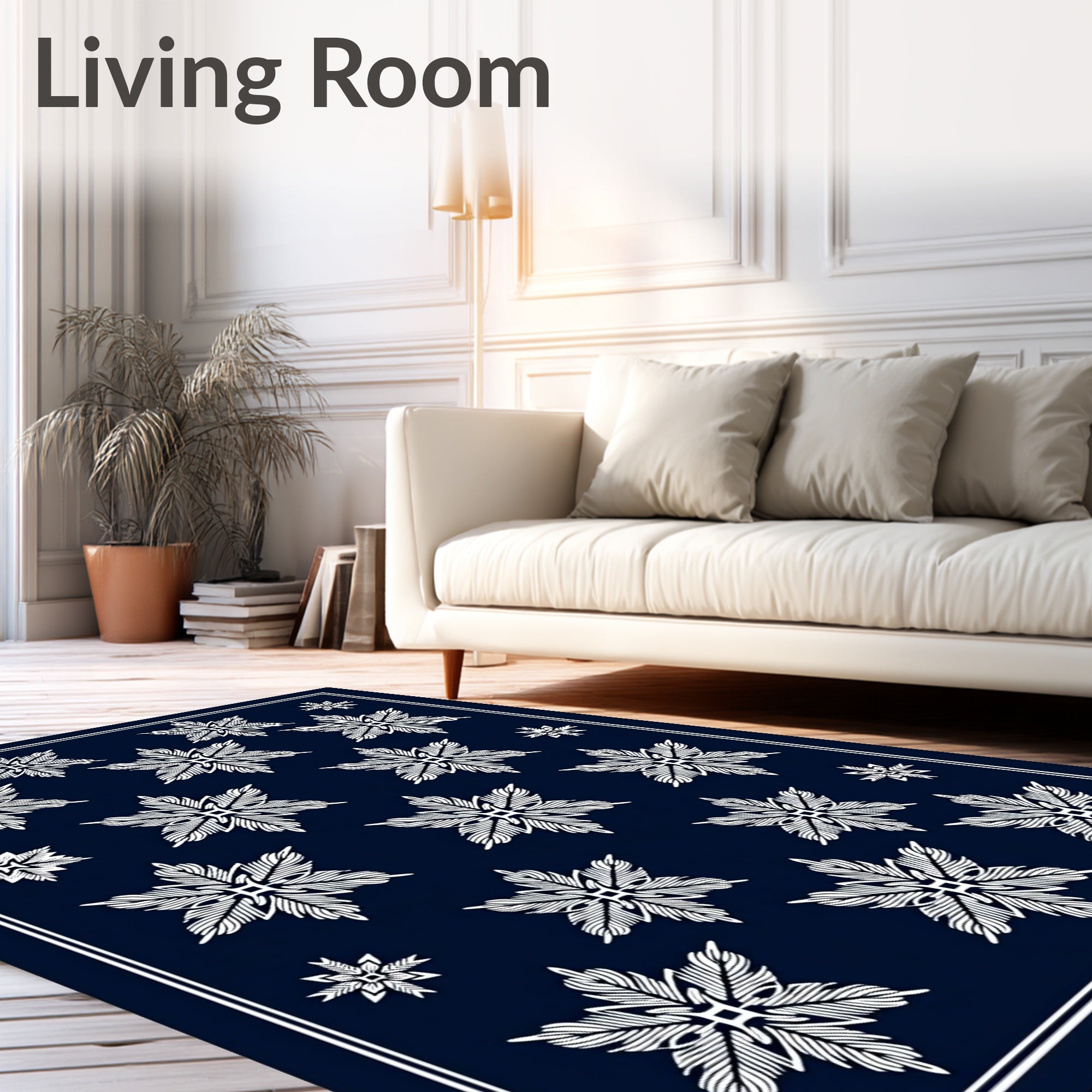 White Snowflake Medallion Navy Rug