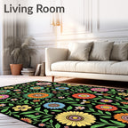 Whimsical Floral Bee Garden Pattern Rug