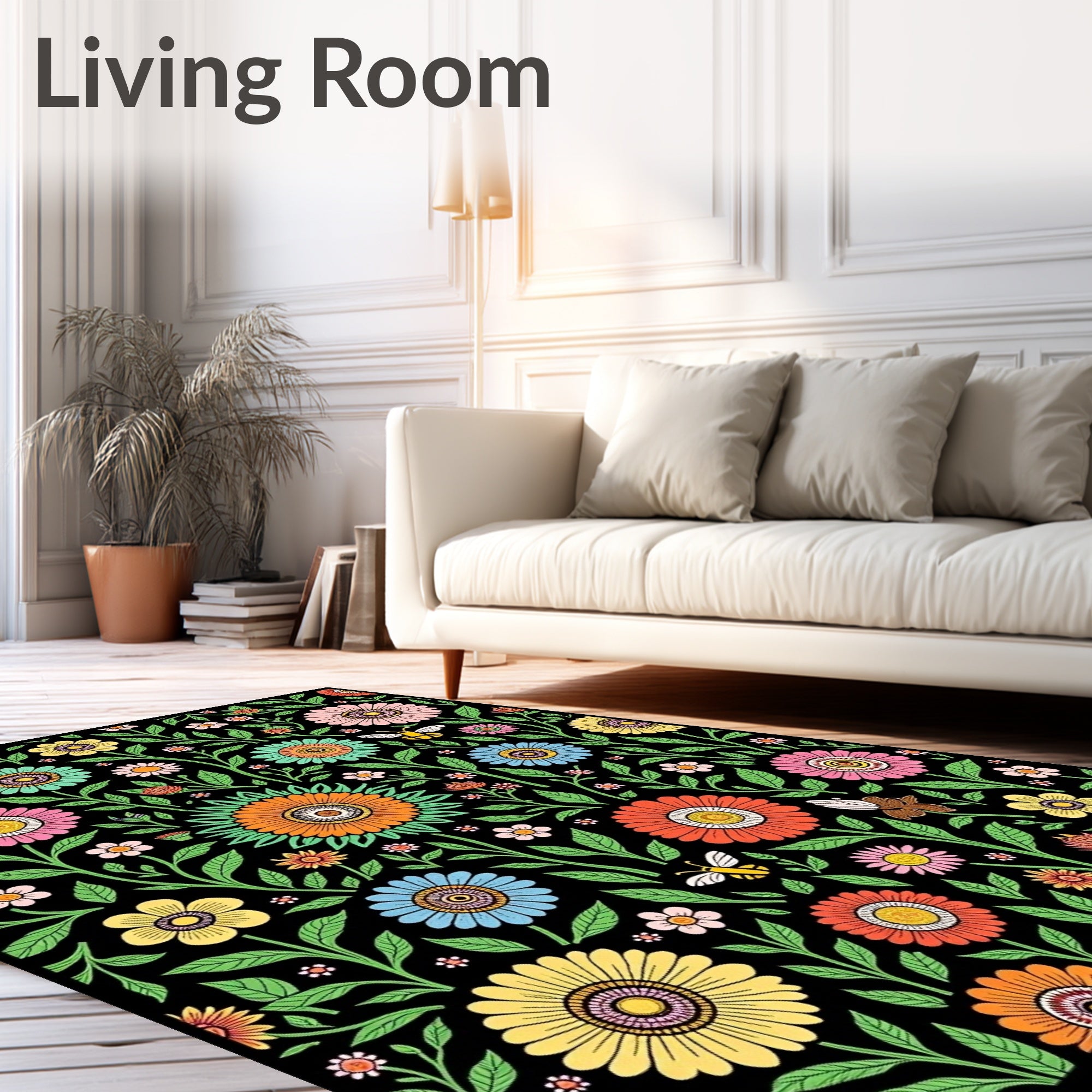 Whimsical Floral Bee Garden Pattern Rug