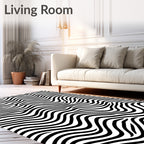 Bold Wavy Black White Stripes Rug