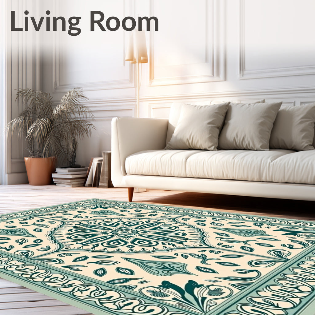 Elegant Teal Floral Medallion Pattern Rug