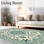 Elegant Teal Floral Medallion Pattern Rug