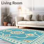 Ornate Floral Medallion Tealand Cream Rug