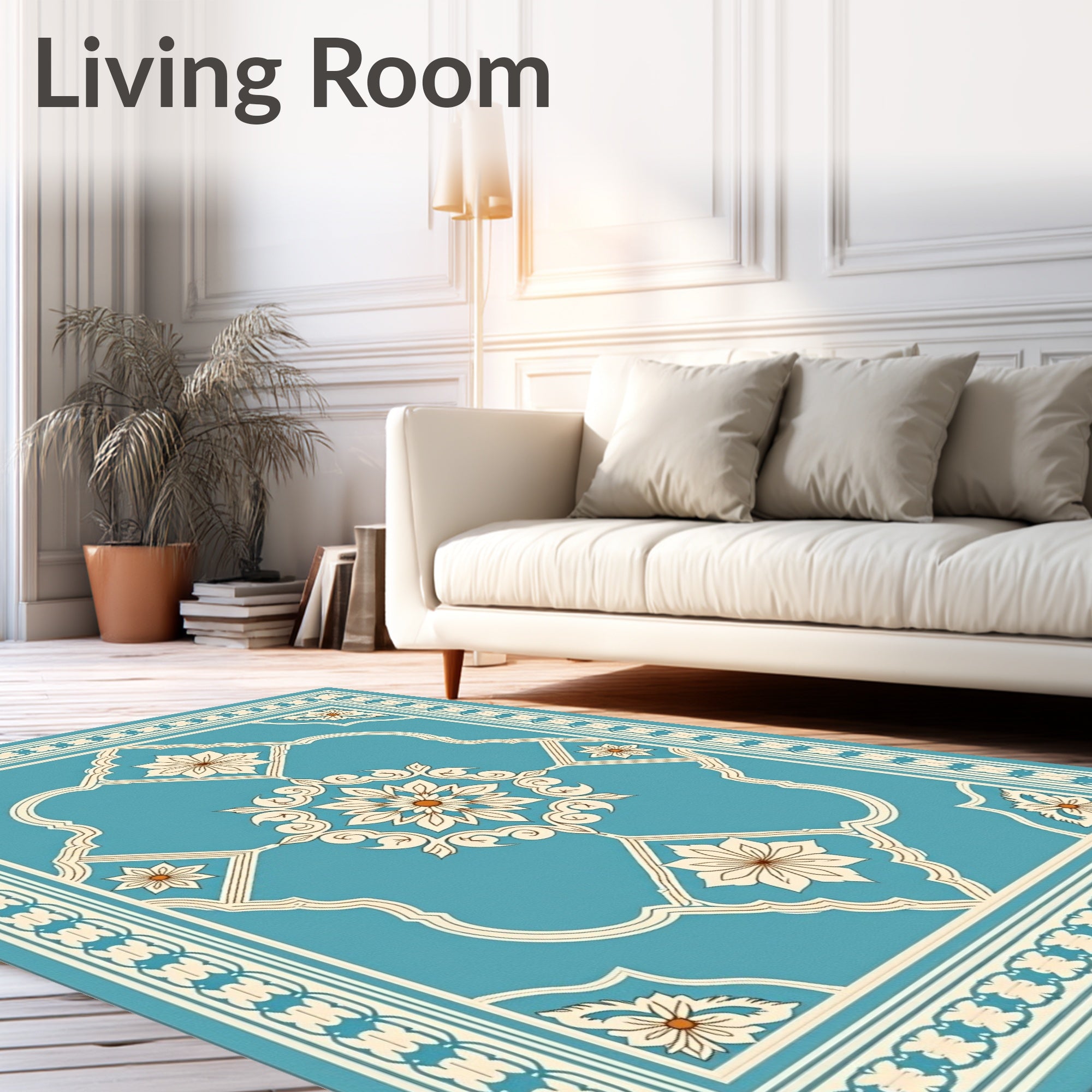 Ornate Floral Medallion Tealand Cream Rug
