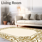 Ornate Gold Flourish Border Rug