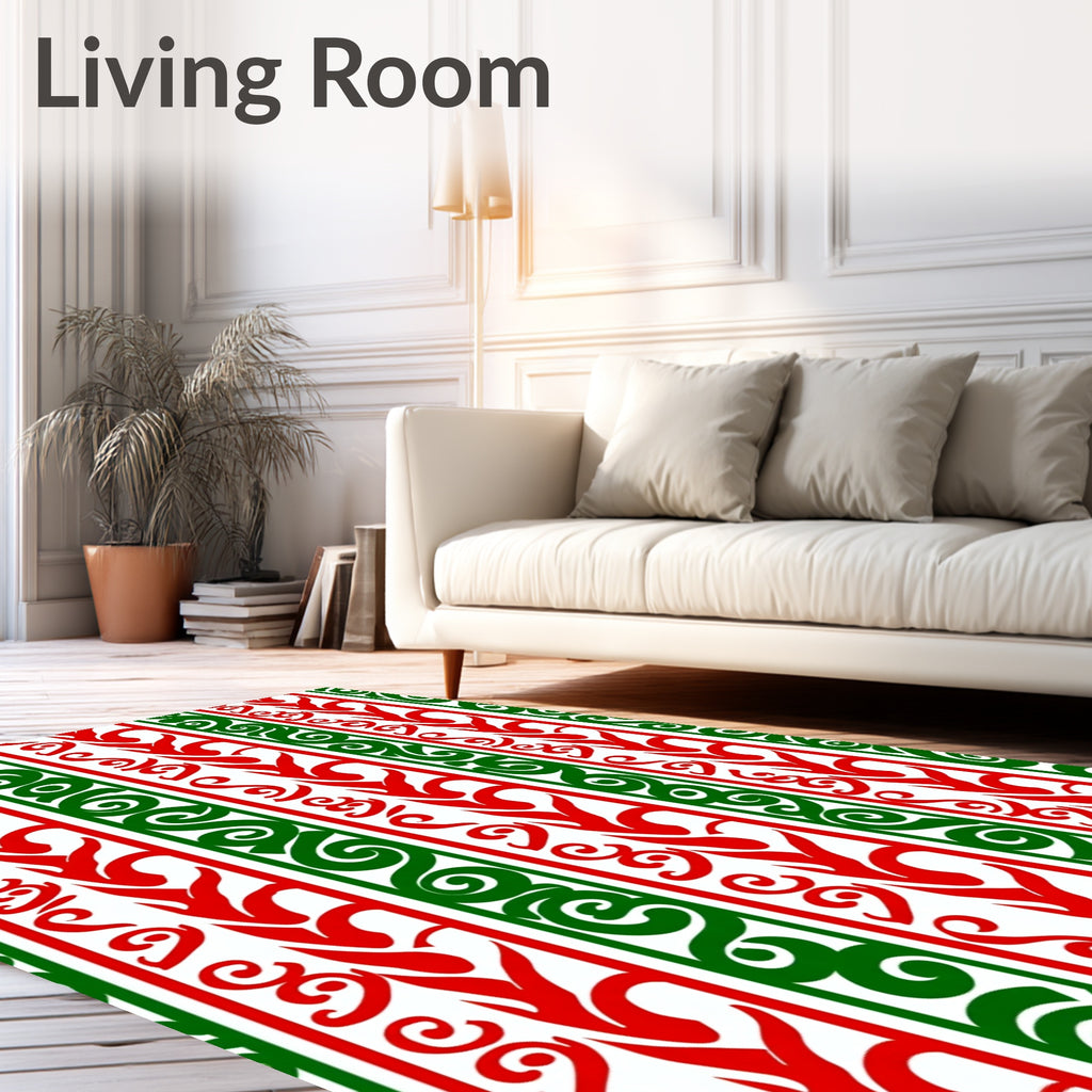 Crimson Green Tribal Stripe Repeat Rug
