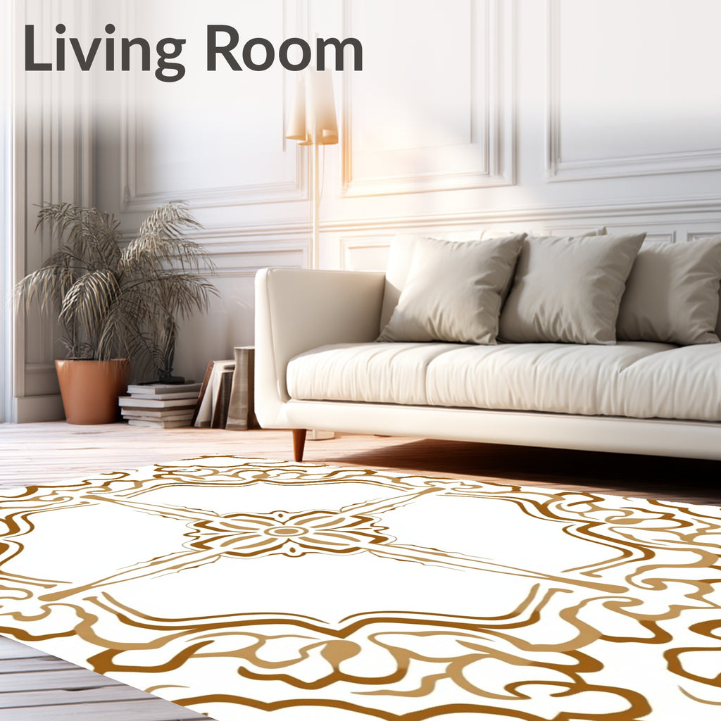 Ornate Floral medallion Design on White Rug
