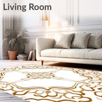 Ornate Floral medallion Design on White Rug