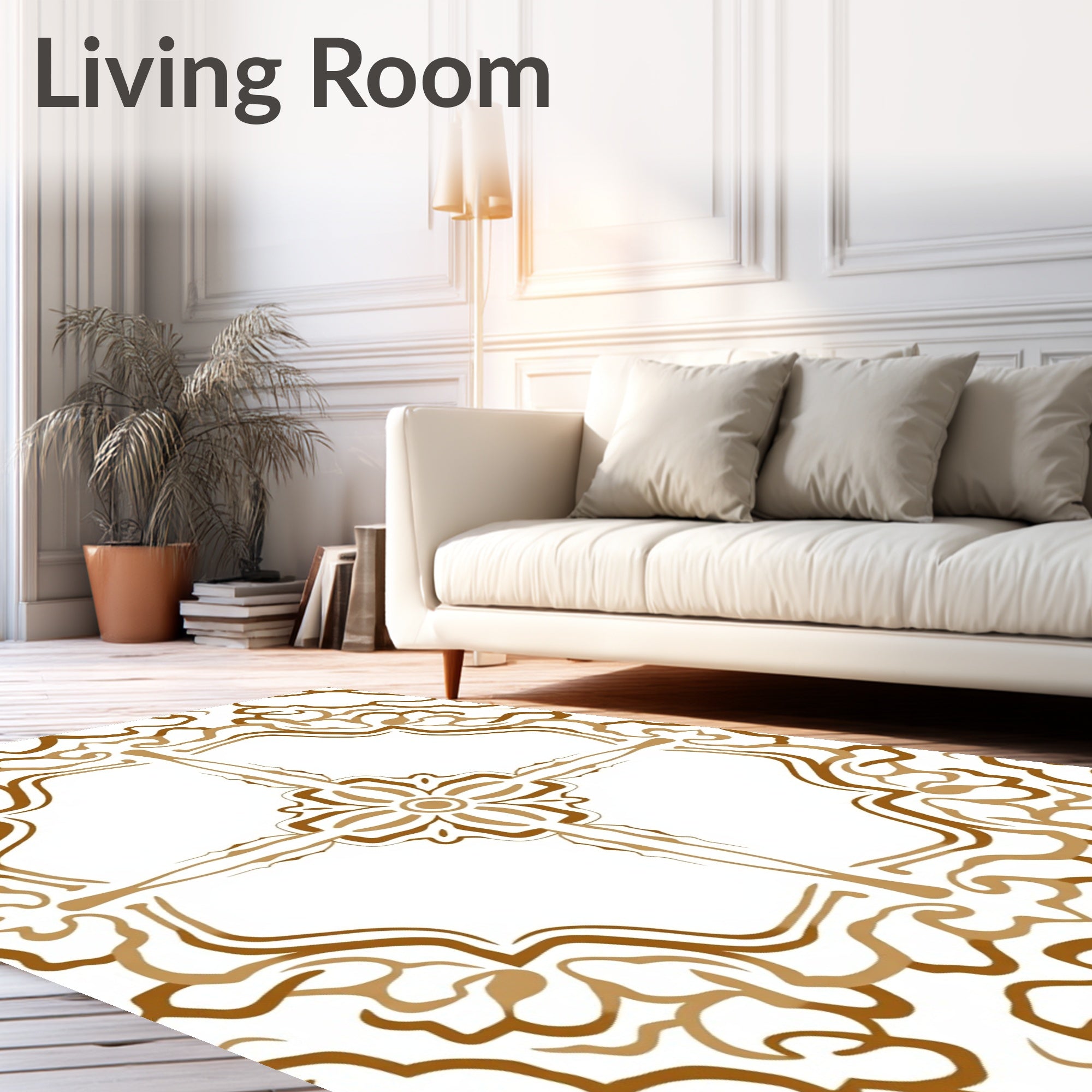 Ornate Floral medallion Design on White Rug