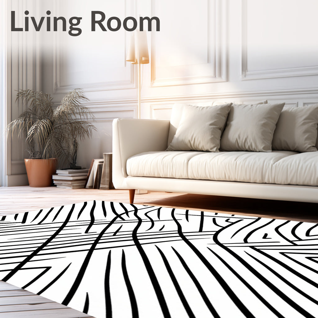 Bold Black Intersecting Lines Pattern Rug
