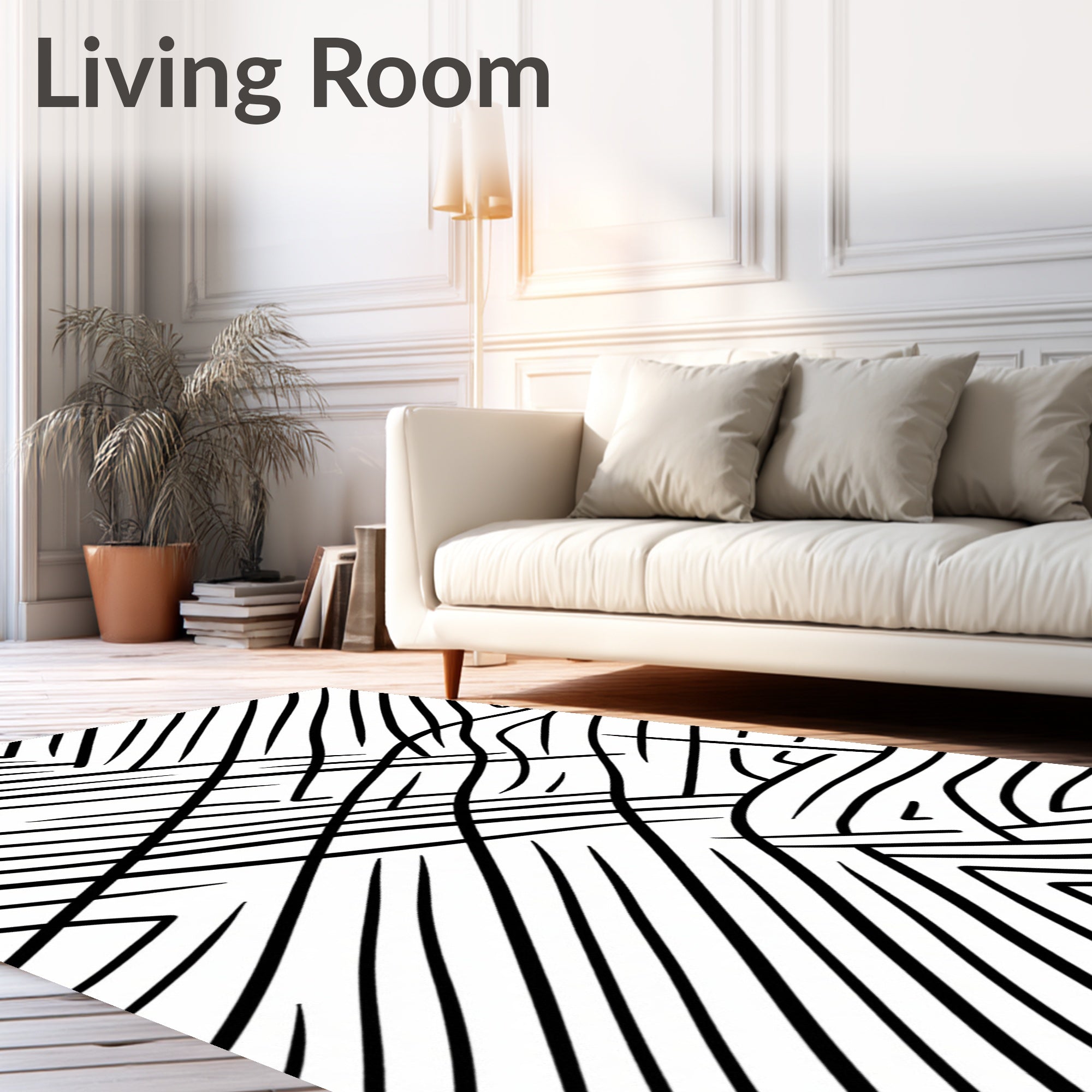 Bold Black Intersecting Lines Pattern Rug